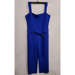 Ming Wang NWT Belted Romper Jumpsuit  Womens Size XL‎ Blue, 28 Inseam Pockets